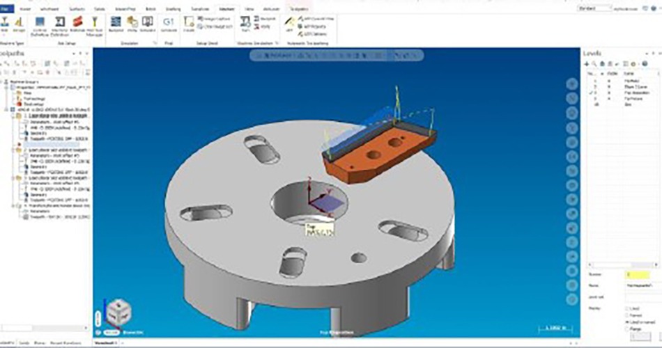 3D model of a machined part in Mastercam software, showcasing multiaxis capabilities for additive manufacturing, relevant to Nicholson Manufacturing's use of APlus and Mastercam for efficient debarker knife production.