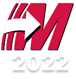 Mastercam logo for 2022 version, featuring a red stylized "M" with an arrow, symbolizing software updates and enhancements for Mastercam users.